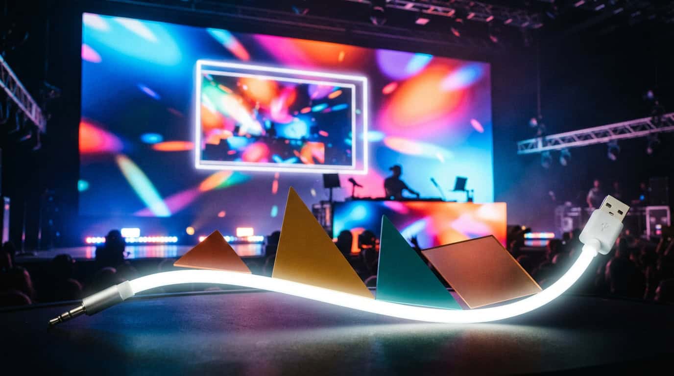 LED wall colorato con un riquadro inset picture-in-picture