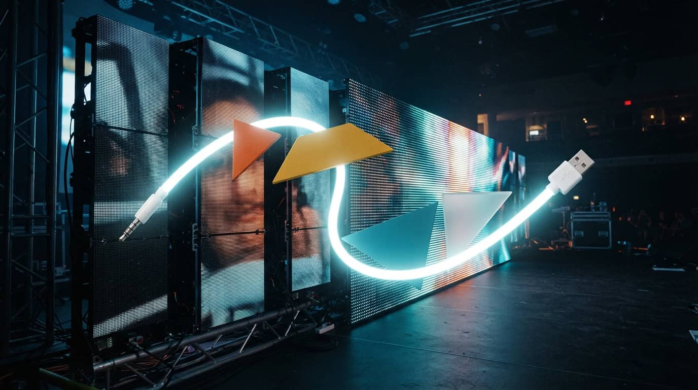 Primo piano di un LED wall acceso che mostra la trama dei pixel